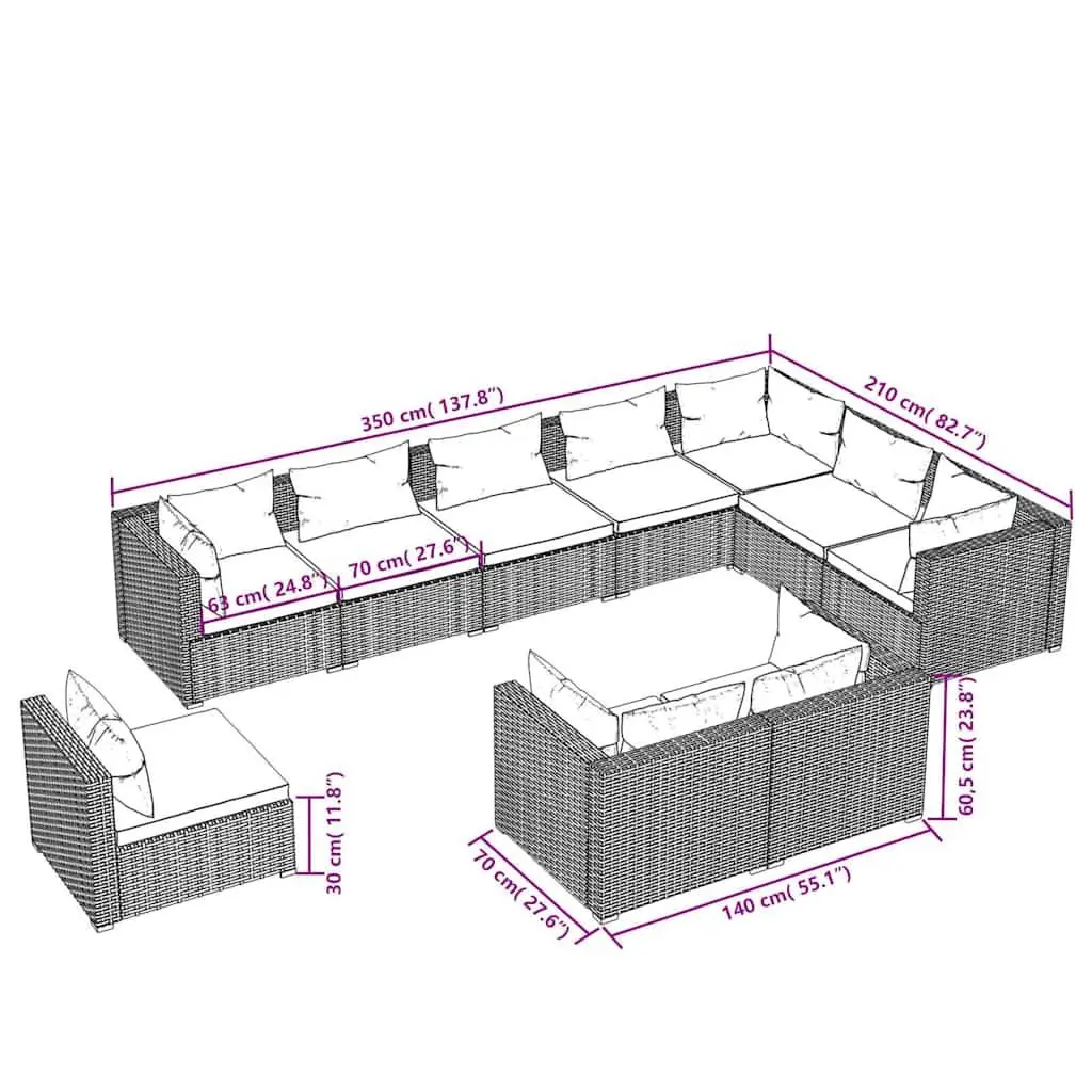 Garden Lounge Set Poly Rattan Outdoor Furniture 10 Piece Black