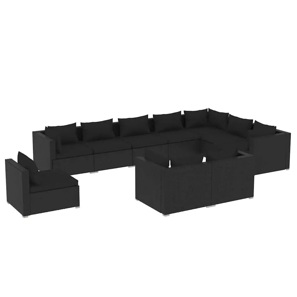 Outdoor Garden Lounge Set Poly Rattan 10 Piece Modular Patio Furniture Black