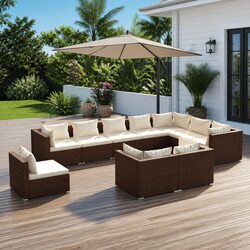 Garden Lounge Set 10 Piece Poly Rattan Modular Outdoor Furniture Brown Cushions