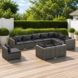 Garden Lounge Set 10 Piece Poly Rattan Outdoor Furniture Grey with Cushions