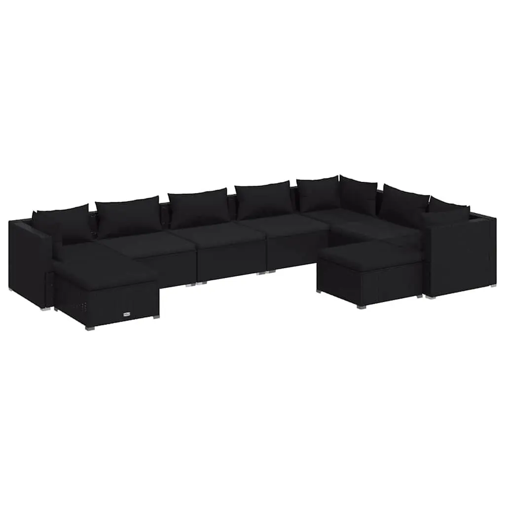 9 Piece Modular Patio Furniture PE Rattan Outdoor Garden Lounge Set with Cushions Black