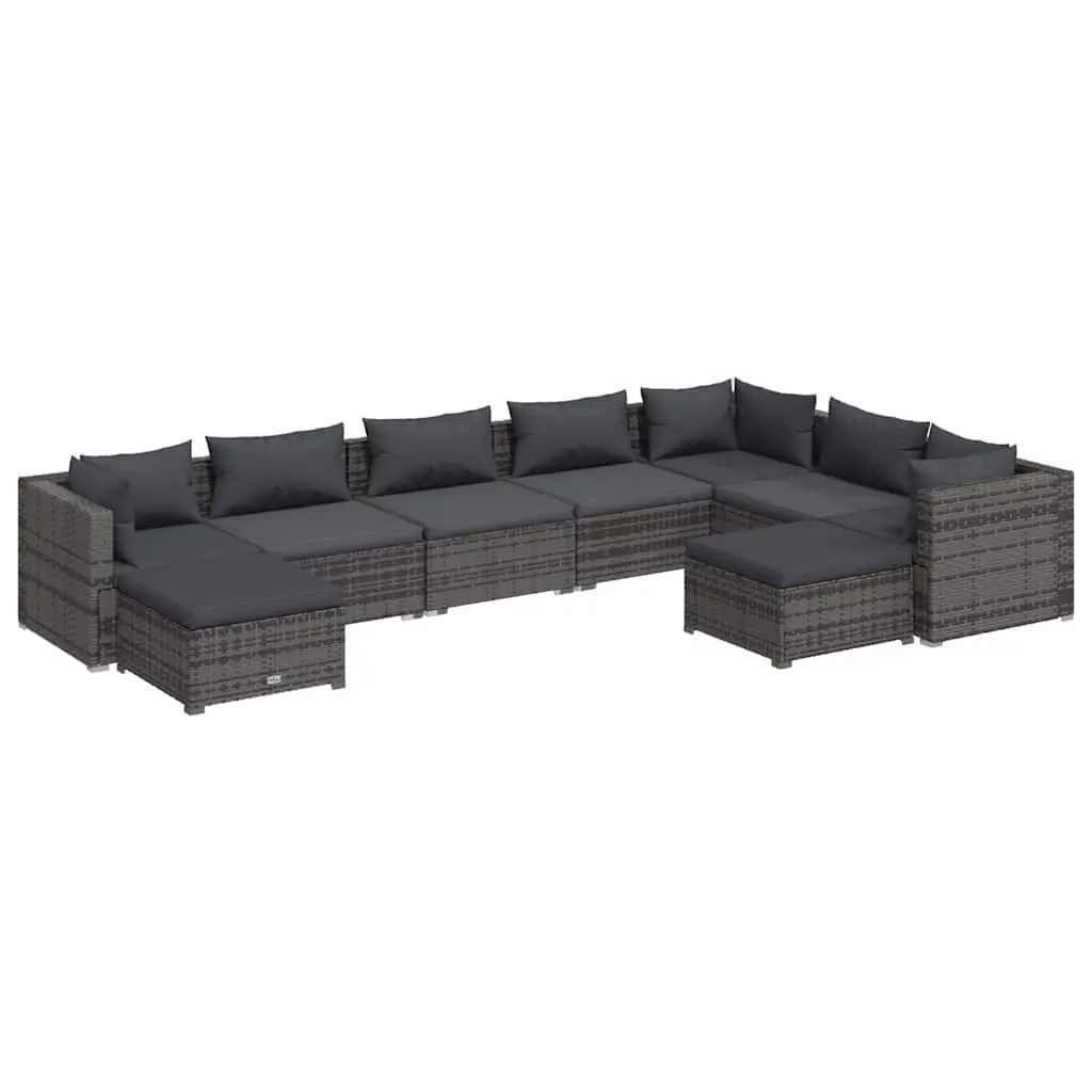 9 Piece Modular Grey Outdoor Patio Furniture Set with Removable Cushions and Weather Resistant Poly Rattan Construction