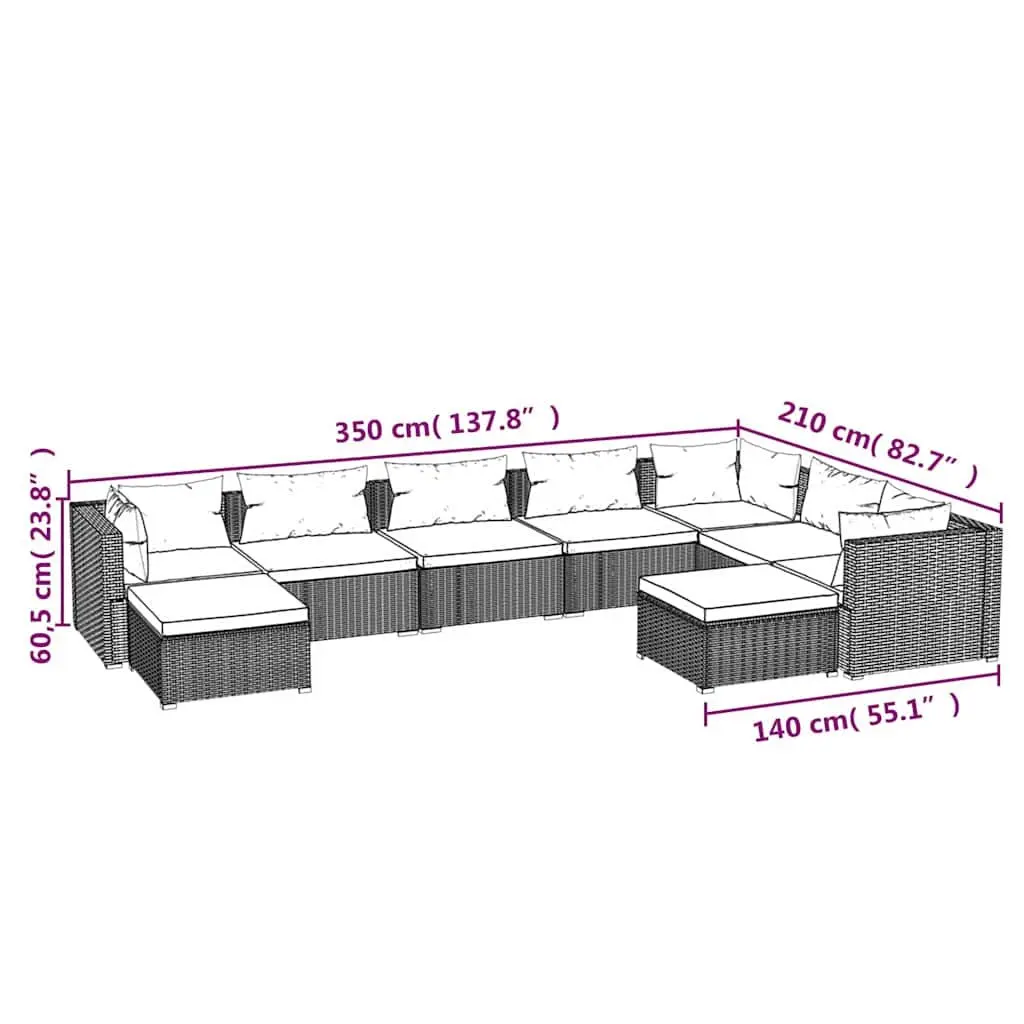 9 Piece Modular Grey Outdoor Patio Furniture Set with Removable Cushions and Weather Resistant Poly Rattan Construction