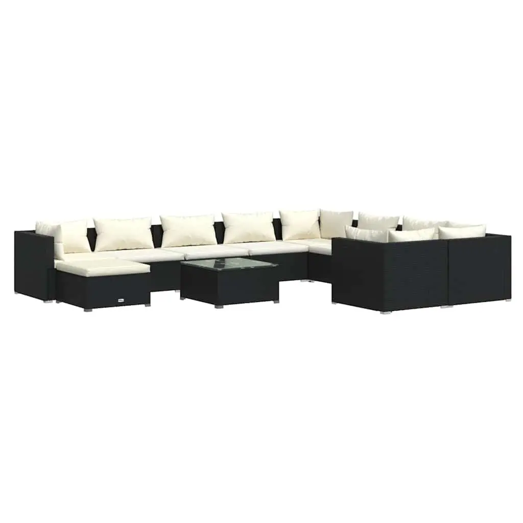 Garden Lounge Set 11 Piece Outdoor Patio Furniture Black Poly Rattan Modular