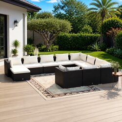 Garden Lounge Set 11 Piece Outdoor Furniture Poly Rattan Black Modular Patio