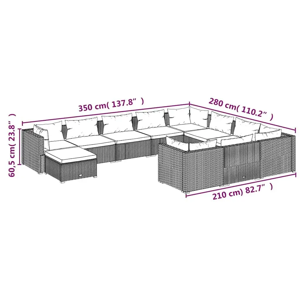 Garden Lounge Set Poly Rattan 11 Piece Modular Outdoor Furniture Black