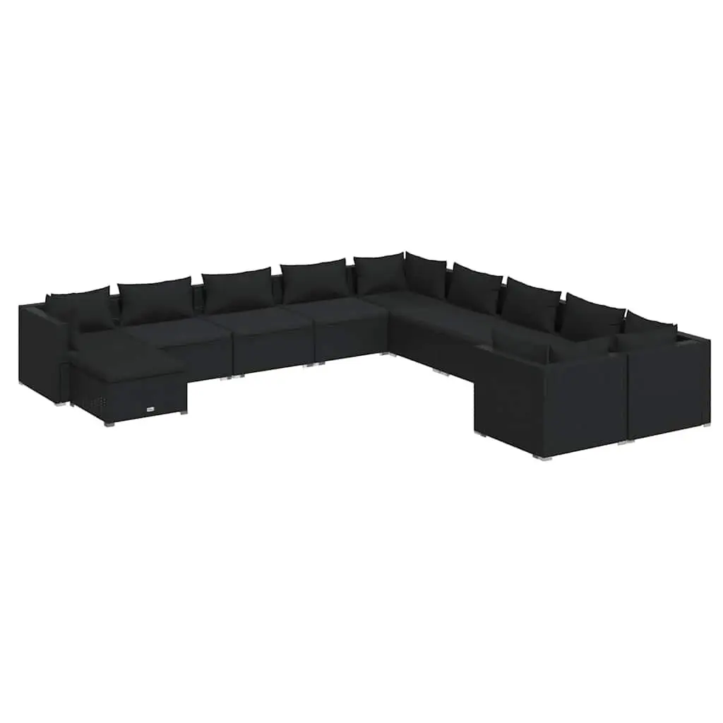 Garden Lounge Set Poly Rattan 11 Piece Outdoor Patio Furniture Black Cushions