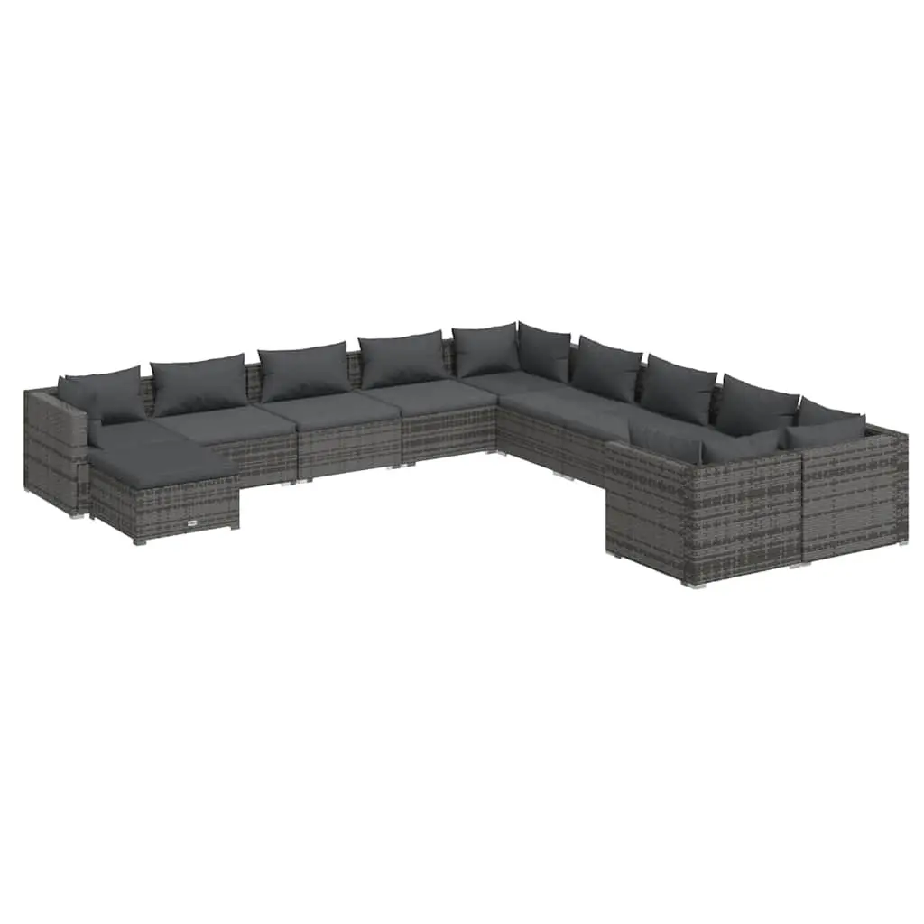 Garden Lounge Set Poly Rattan Modular 11 Piece Outdoor Patio Furniture Grey Cushions