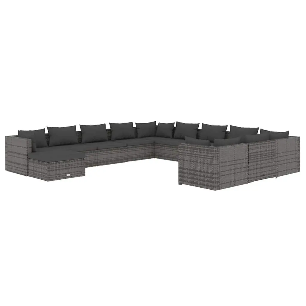 12 Piece PE Rattan Outdoor Lounge Set Modular Garden Patio Furniture with Cushions Grey