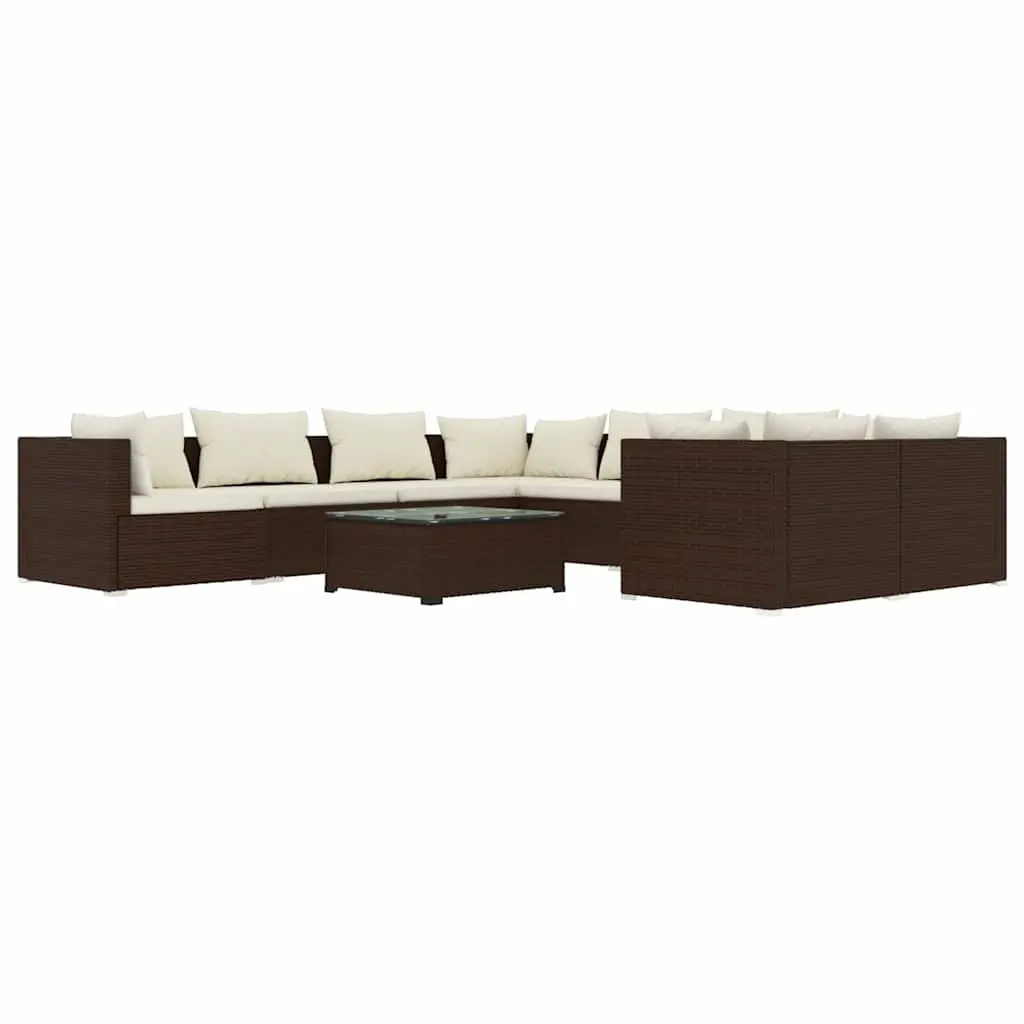 9 Piece Outdoor Lounge Set Modular Brown Poly Rattan Furniture with Cushions for Patio Garden