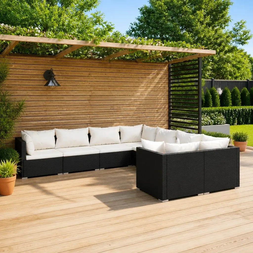 Outdoor Lounge Set 8 Piece Modular Poly Rattan Furniture Black with Cushions