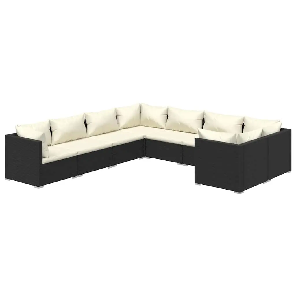 Outdoor Lounge Set 8 Piece Modular Poly Rattan Furniture Black with Cushions
