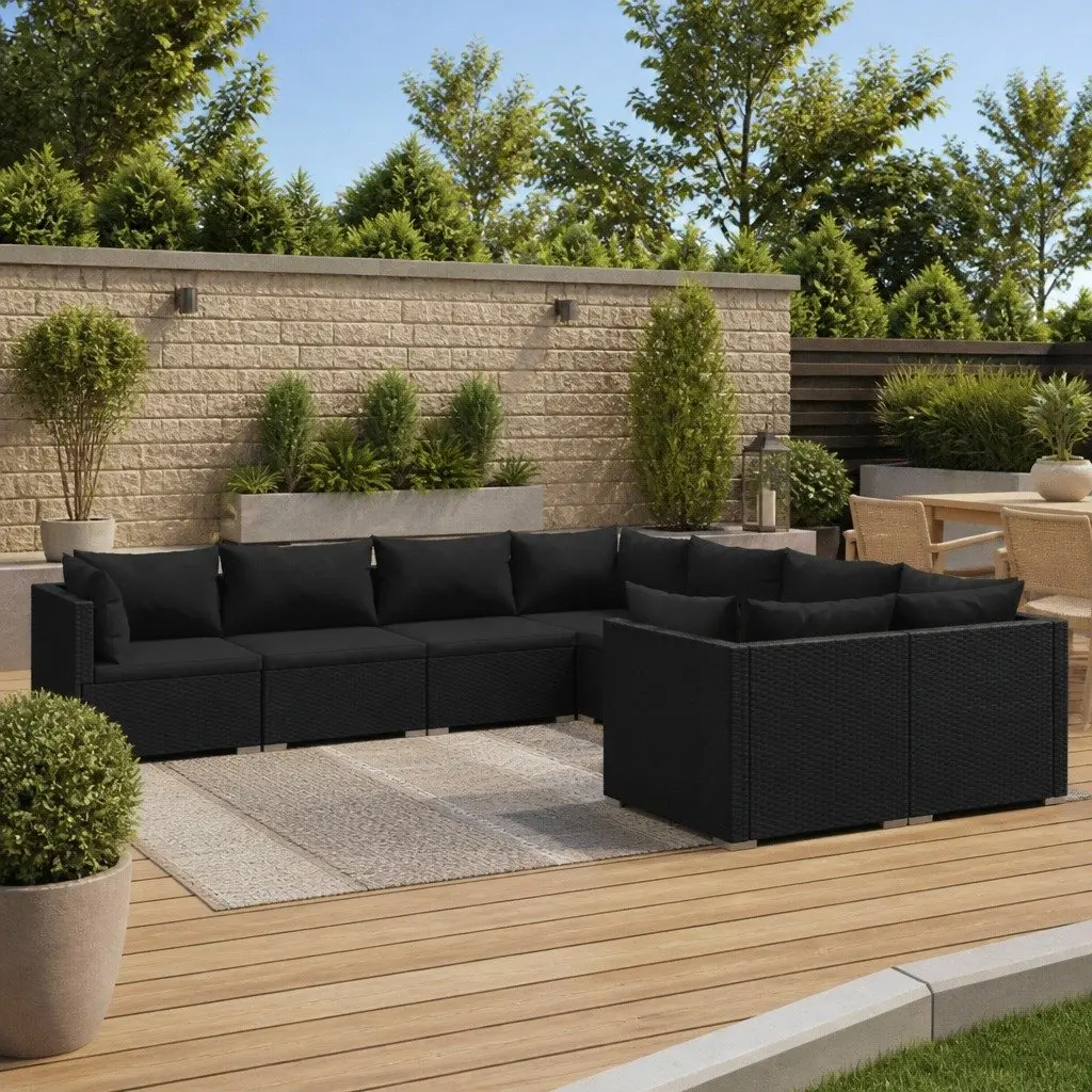 8 Piece Poly Rattan Garden Lounge Set with Cushions Black Outdoor Patio