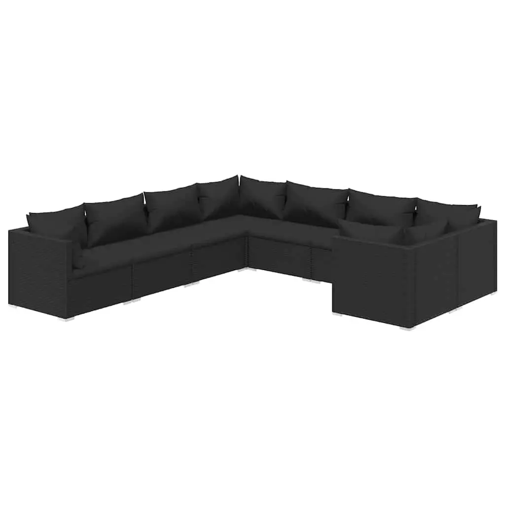 8 Piece Poly Rattan Garden Lounge Set with Cushions Black Outdoor Patio