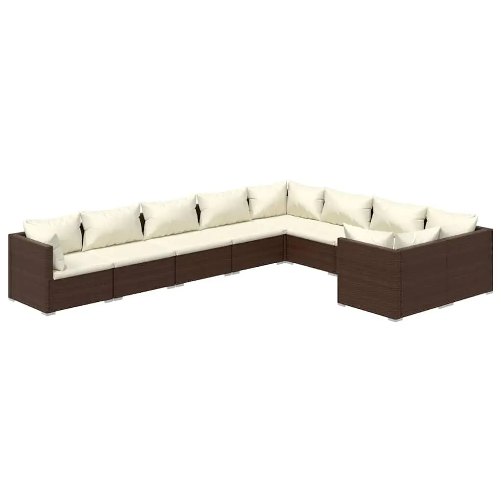 9 Piece Garden Lounge Set with Cushions Poly Rattan Brown Outdoor Furniture