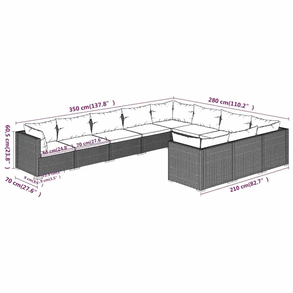 Garden Lounge Set 10 Piece Poly Rattan Outdoor Furniture with Cushions Grey