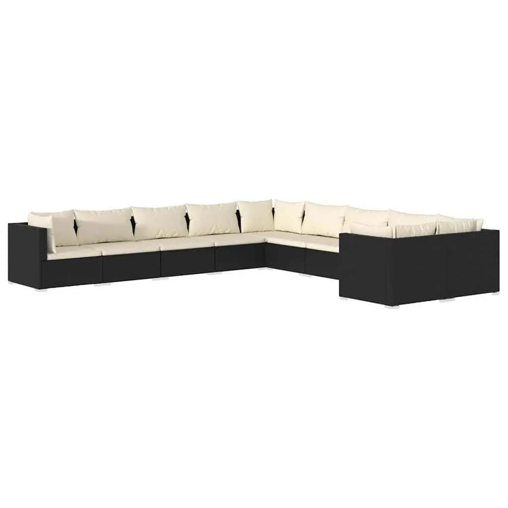 10 Piece Garden Lounge Set Poly Rattan Modular Patio Furniture with Cushions Black