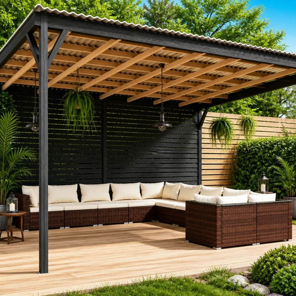10 Piece Modular Garden Lounge Set Brown PE Rattan with Cushions for Outdoor Patio