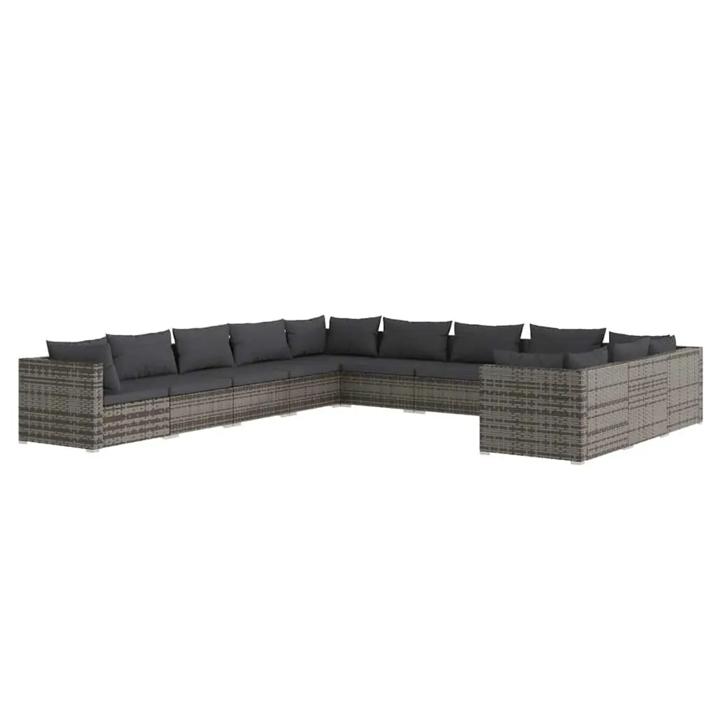 Outdoor Furniture Set 11 Piece Grey Modular Cushioned PE Rattan for Garden and Patio