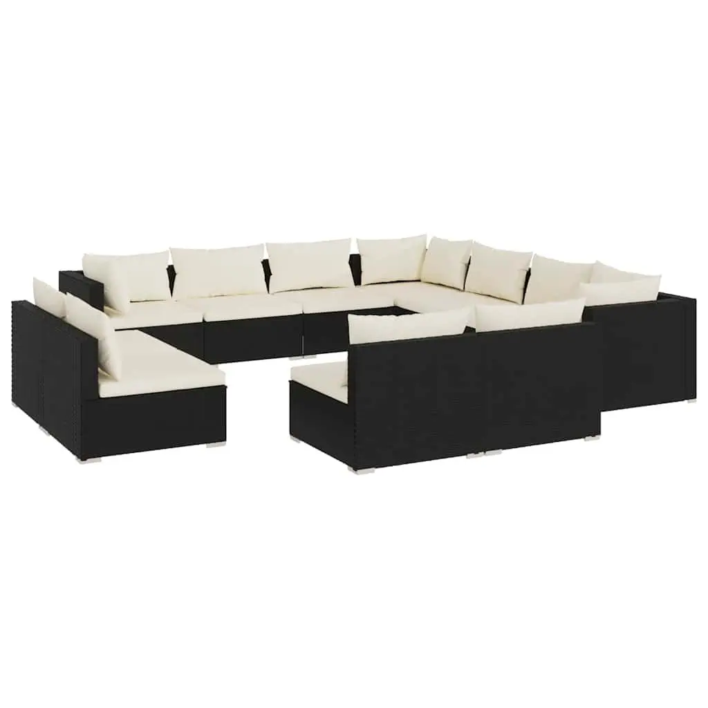11 Piece Modular Garden Lounge Set Black PE Rattan Outdoor Furniture for Patios and Balconies with Soft Cushions