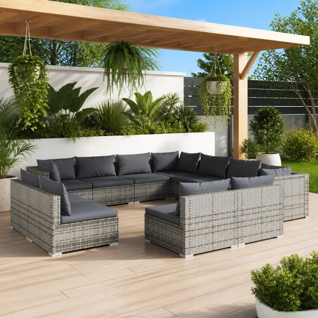 11-Piece Grey Outdoor Lounge Set with Cushions