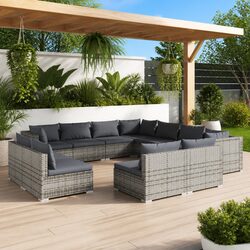Garden Lounge Set 11 Piece Outdoor Furniture Grey Poly Rattan with Cushions