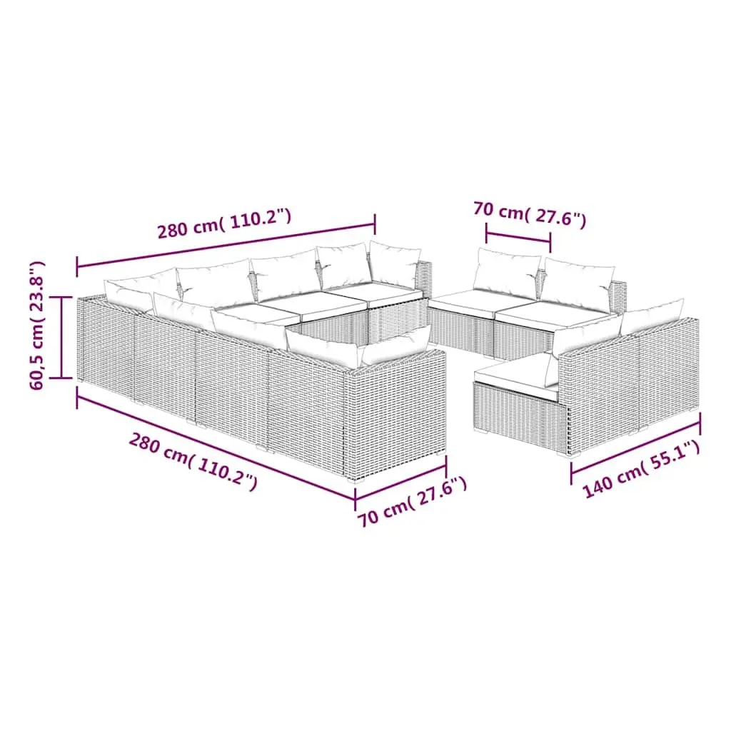 11-Piece Grey Outdoor Lounge Set with Cushions