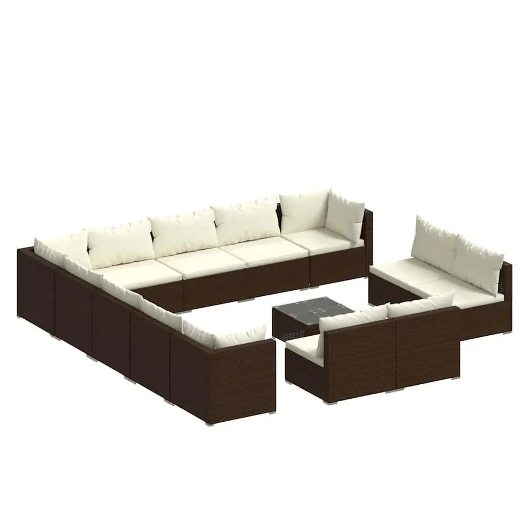 14 Piece Garden Lounge Set Outdoor Furniture Brown Poly Rattan with Cushions