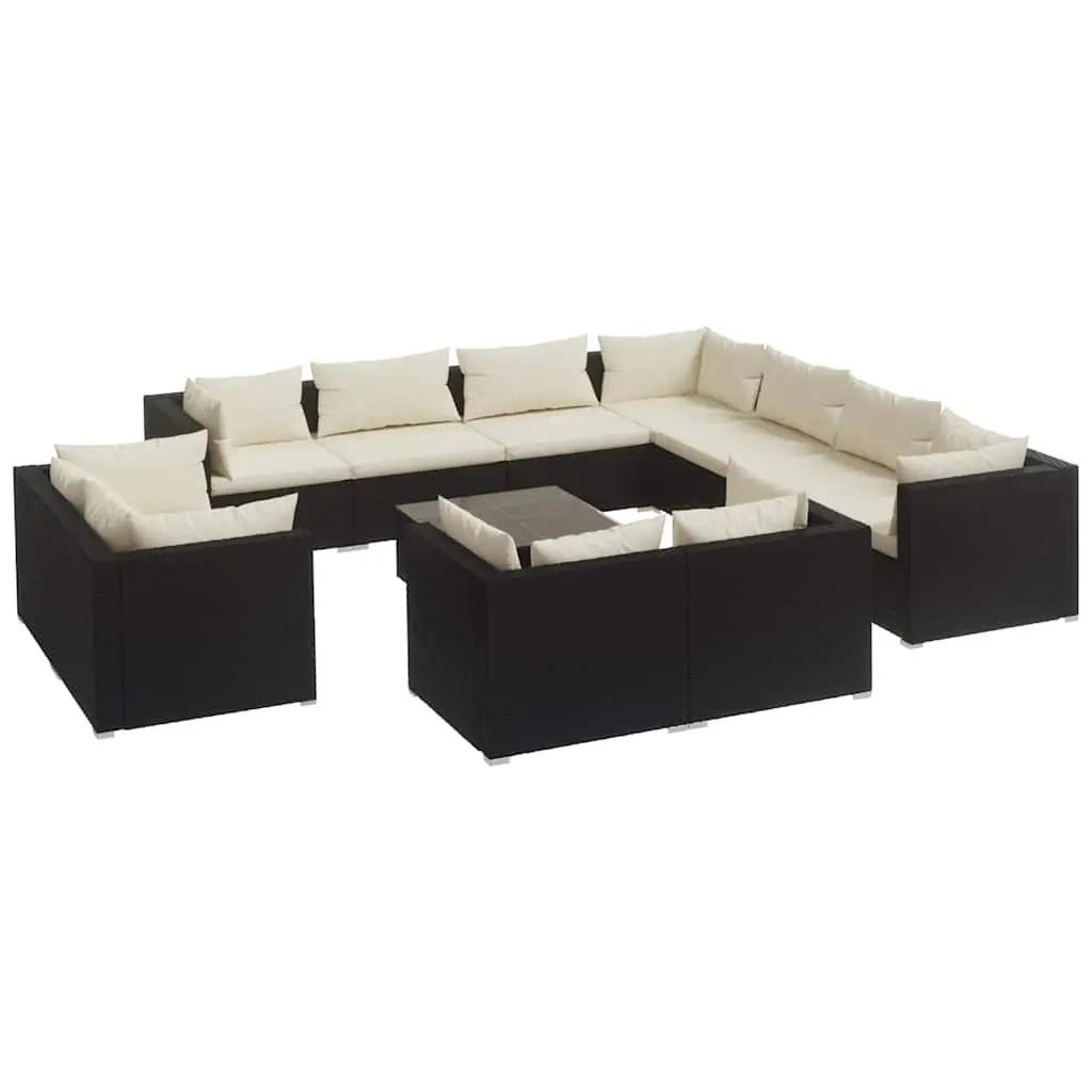 12 Piece Garden Lounge Set Poly Rattan Black Outdoor Patio Furniture