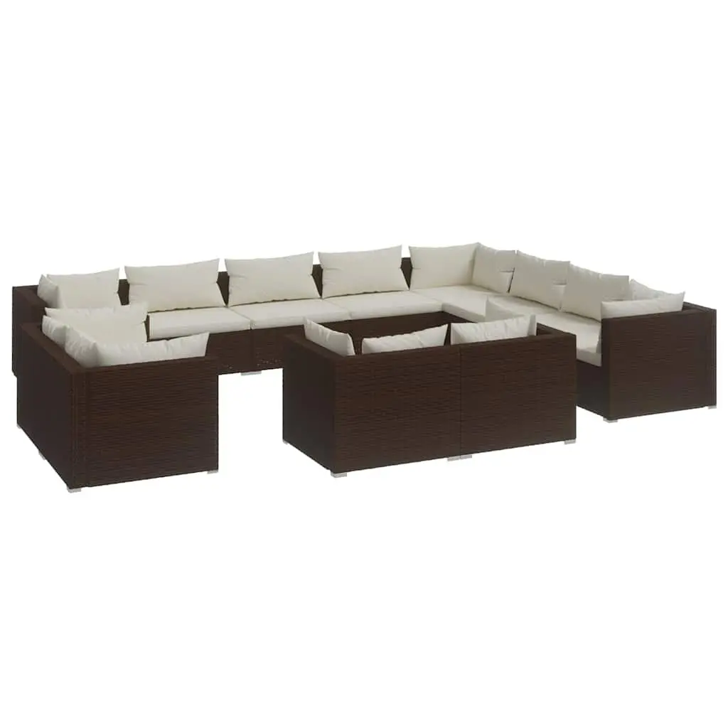 Garden Lounge Set 12 Piece Outdoor Furniture Brown Poly Rattan Modular Patio