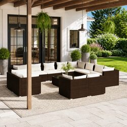 13-Piece Garden Lounge Set with Cushions Brown Poly Rattan Outdoor Furniture