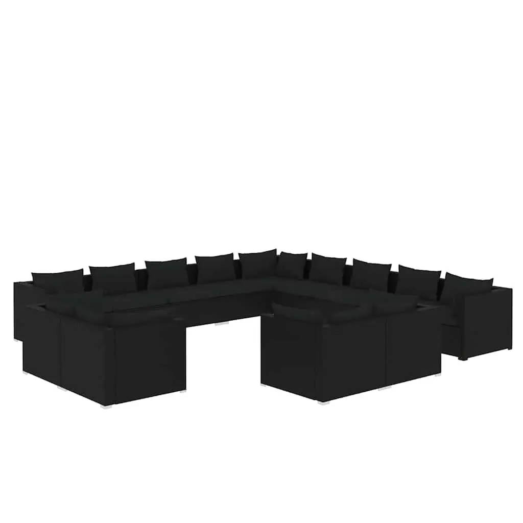 13 Piece Garden Lounge Set PE Rattan Modular Outdoor Furniture Black