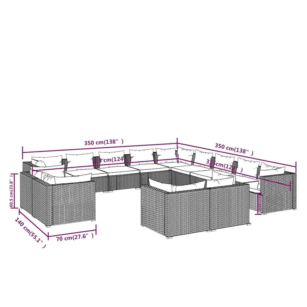 13 Piece Garden Lounge Set PE Rattan Modular Outdoor Furniture Black