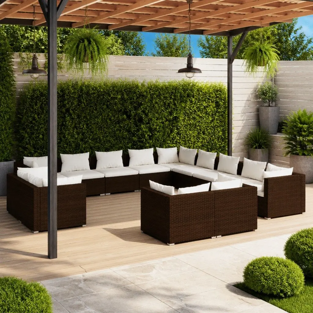Garden Lounge Set Poly Rattan 13 Piece Outdoor Furniture Brown with Cushions