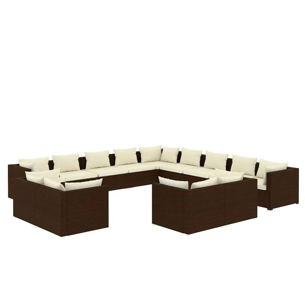 Garden Lounge Set Poly Rattan 13 Piece Outdoor Furniture Brown with Cushions