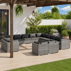 13 Piece Garden Lounge Set Grey Poly Rattan Outdoor Furniture with Cushions