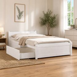 Versatile White Bed Frame with Built-In Storage Drawers