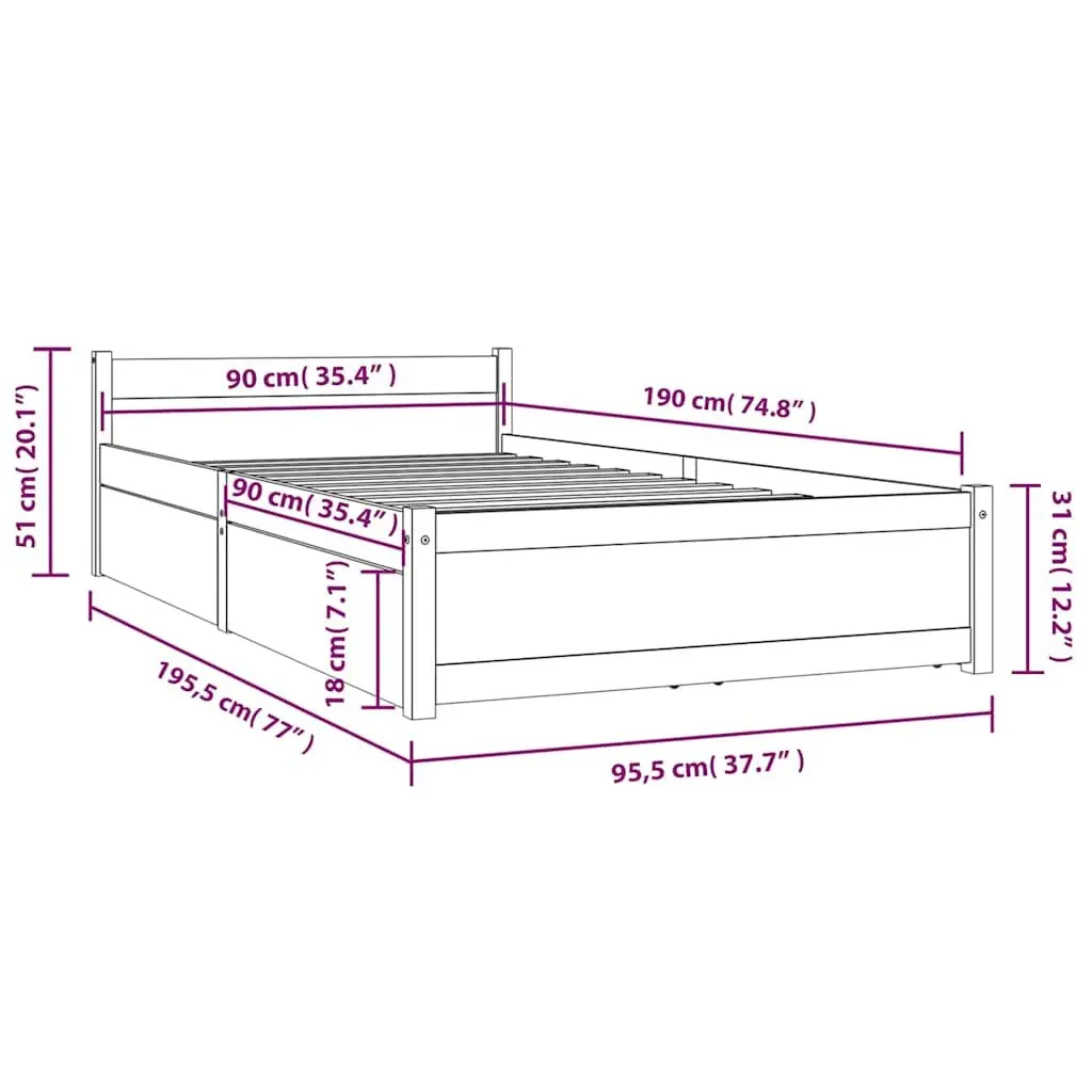 Bed Frame with Storage Drawers White Single 90x190cm Wooden Bedroom Furniture