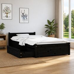 Practical Black Bed Frame with Storage Drawers