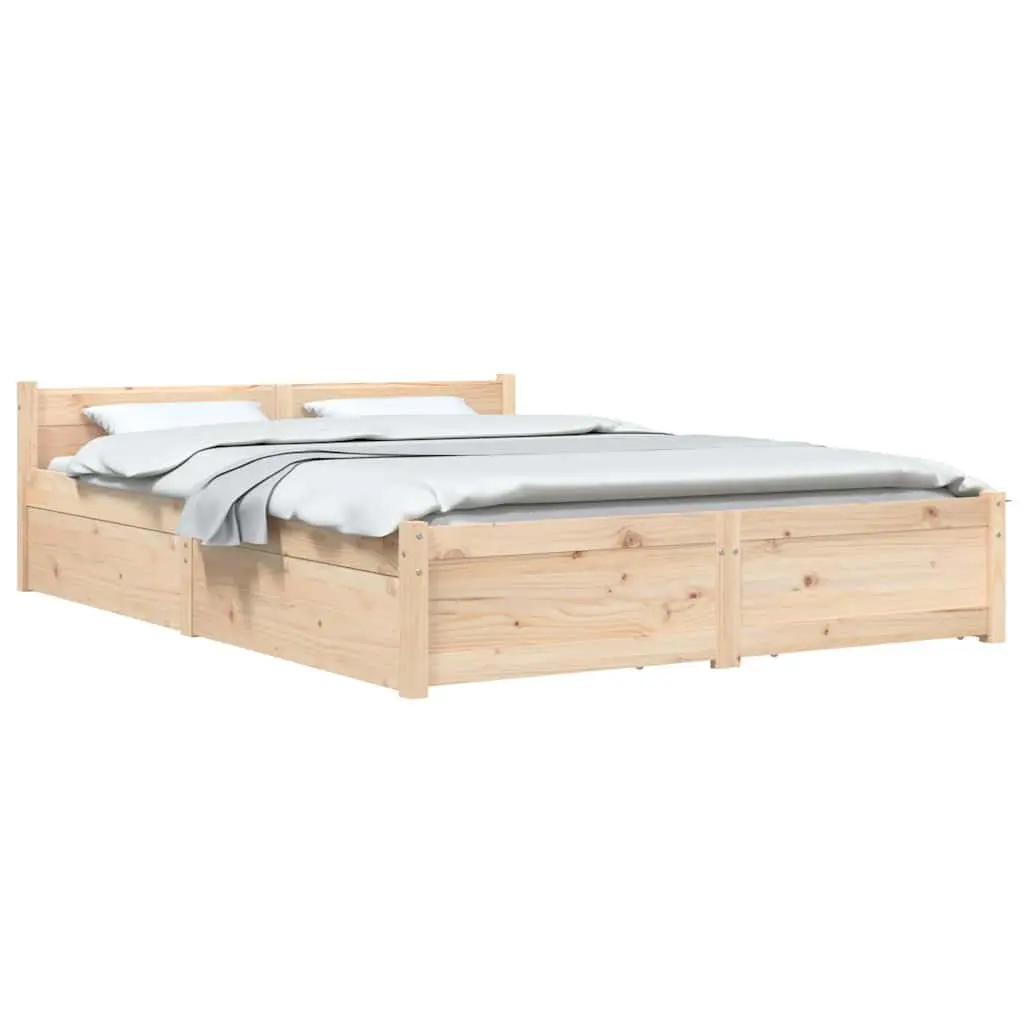Wooden Bed Frame with Storage Drawers Brown 135x190cm Bedroom Furniture