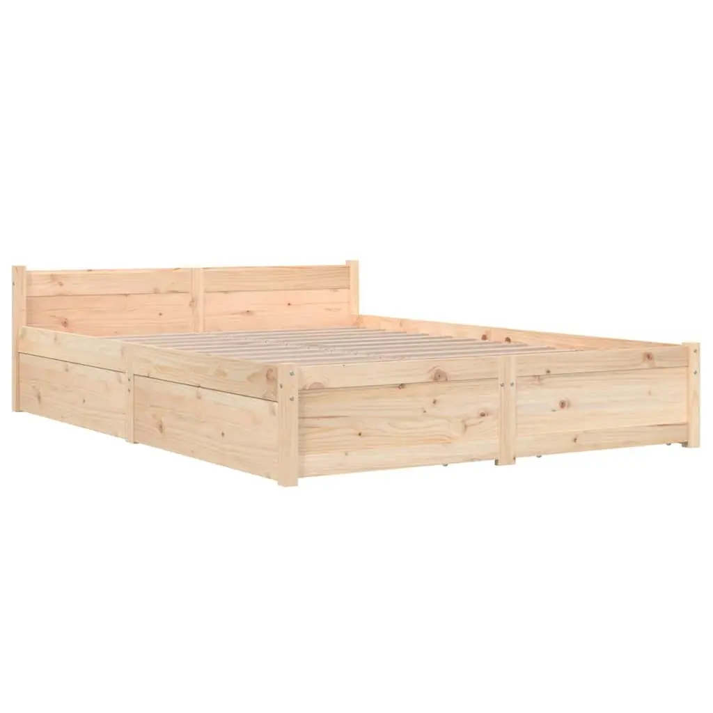 Wooden Bed Frame with Storage Drawers Brown 135x190cm Bedroom Furniture