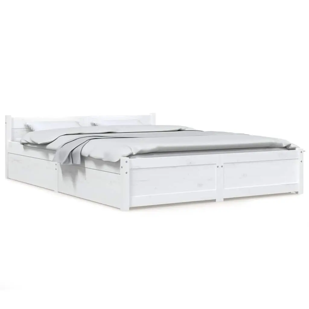 Wooden Bed Frame White 150x200 cm with Storage Drawers and Classic Headboard
