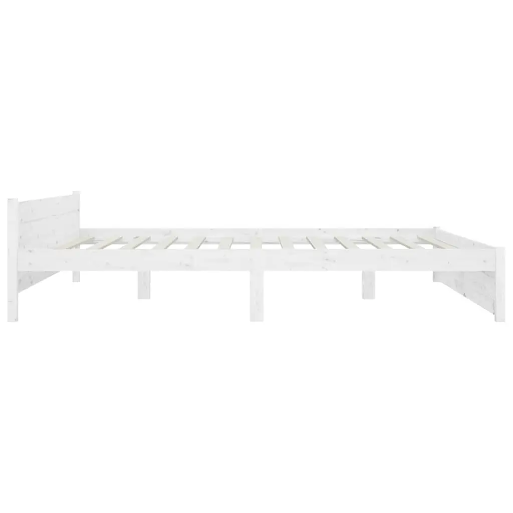 King Bed Frame Solid Pine Wood with Storage Drawers 183x203 cm White