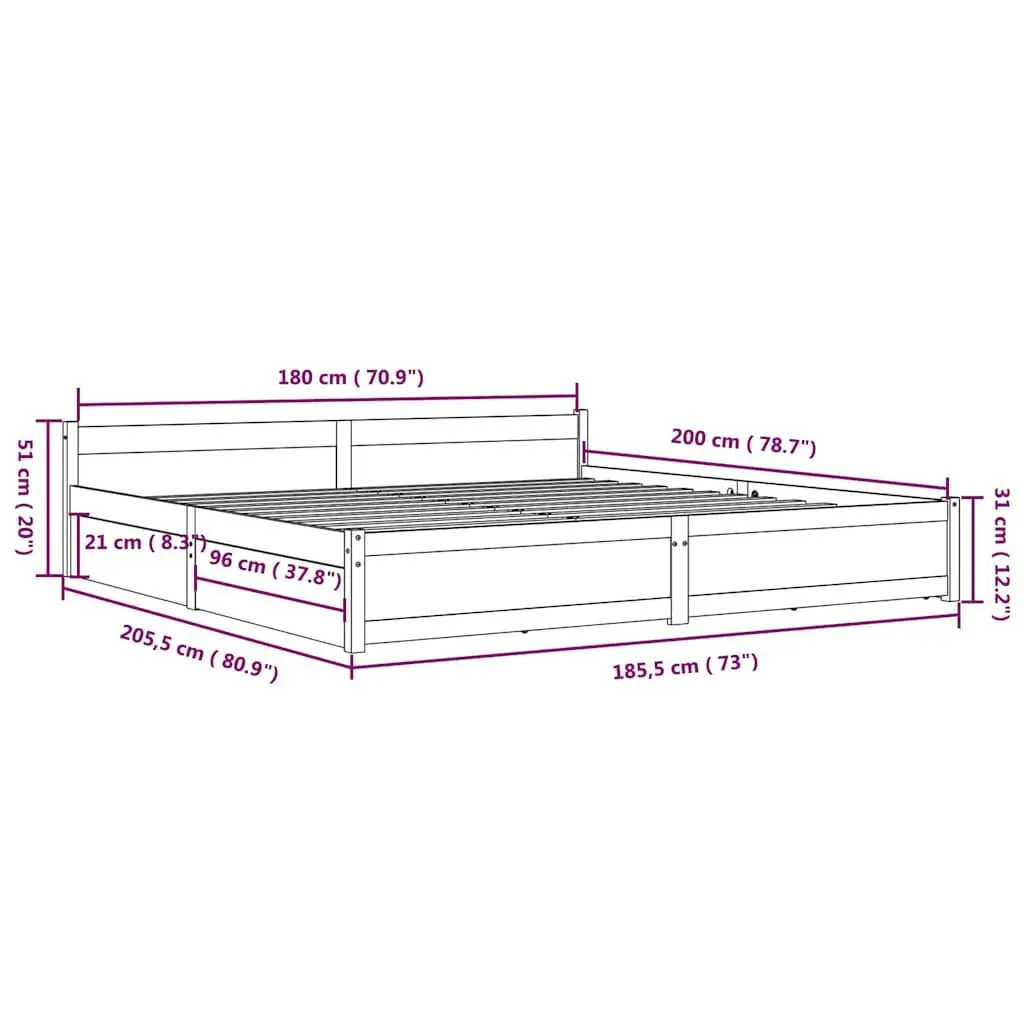 King Bed Frame with Storage Drawers Wooden Slats Black 183x203 cm Bedroom