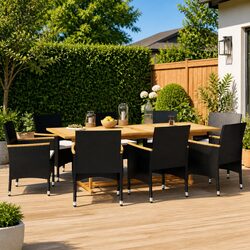 9 Piece Garden Dining Set Outdoor Acacia Wood Chairs Table with Cushions Black