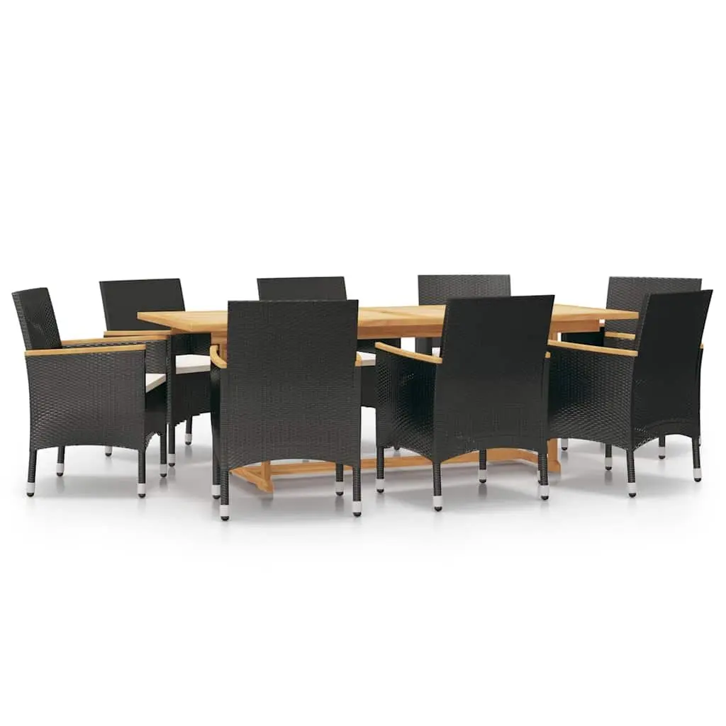 Outdoor Dining Set 9 Piece Acacia Wood Chairs with Cushions Black Color