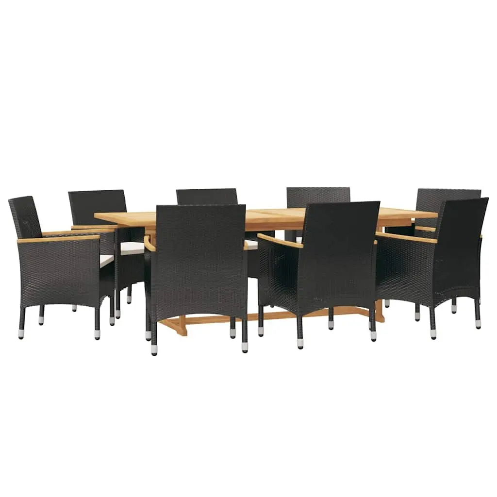 Outdoor Dining Set 9 Piece Acacia Wood Chairs with Cushions Black Color