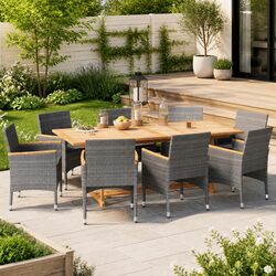 Garden Dining Set 9 Piece Outdoor Furniture Table Chairs with Cushions Grey