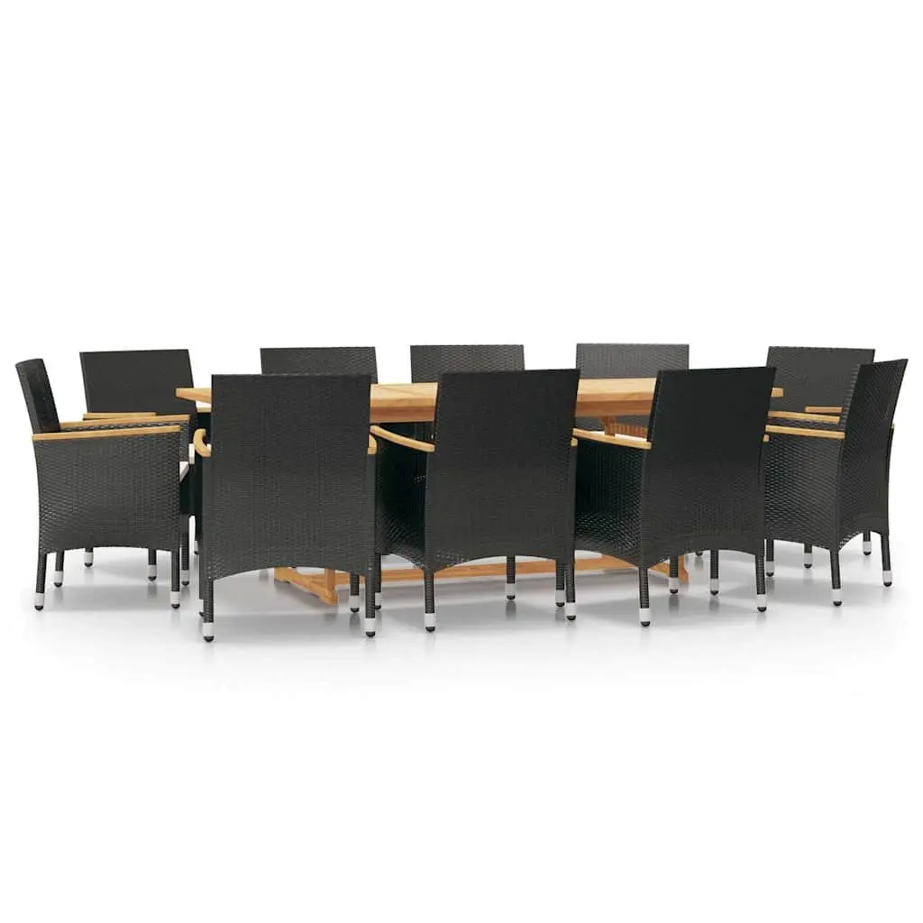 11 Piece Outdoor Dining Set Solid Acacia Wood Black with Cushions