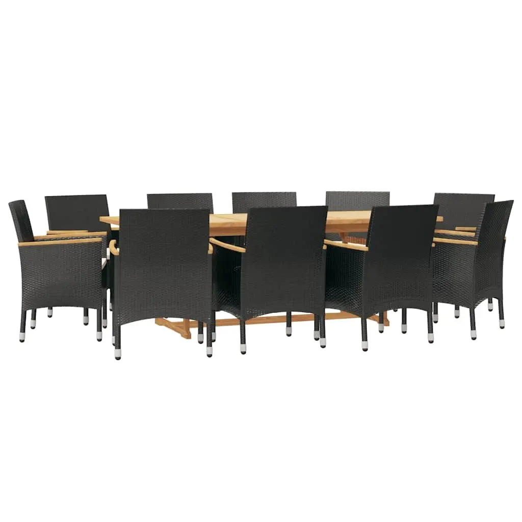 11 Piece Outdoor Dining Set Solid Acacia Wood Black with Cushions
